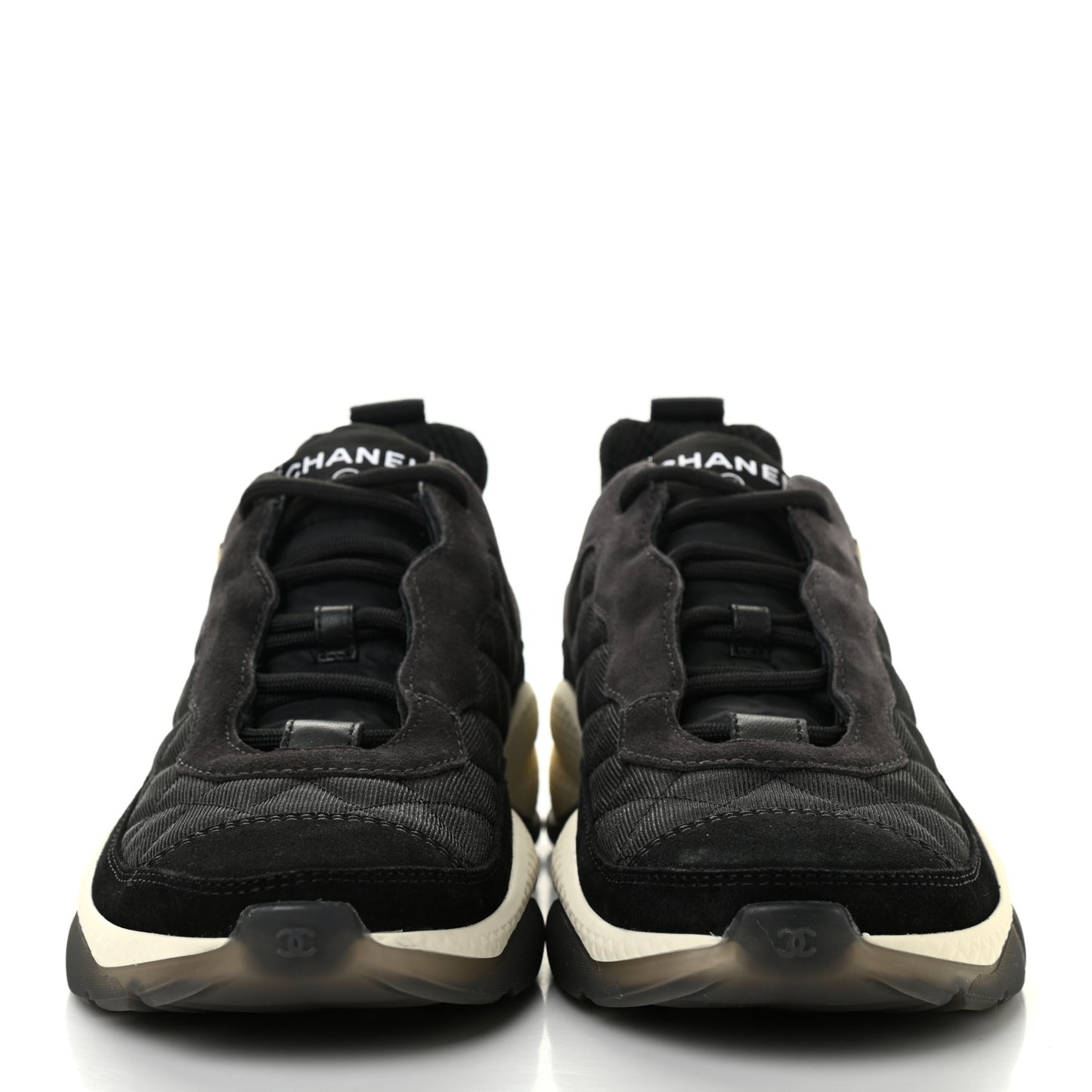 Mesh Suede Calfskin Quilted Sneakers 39 Black Dark Grey