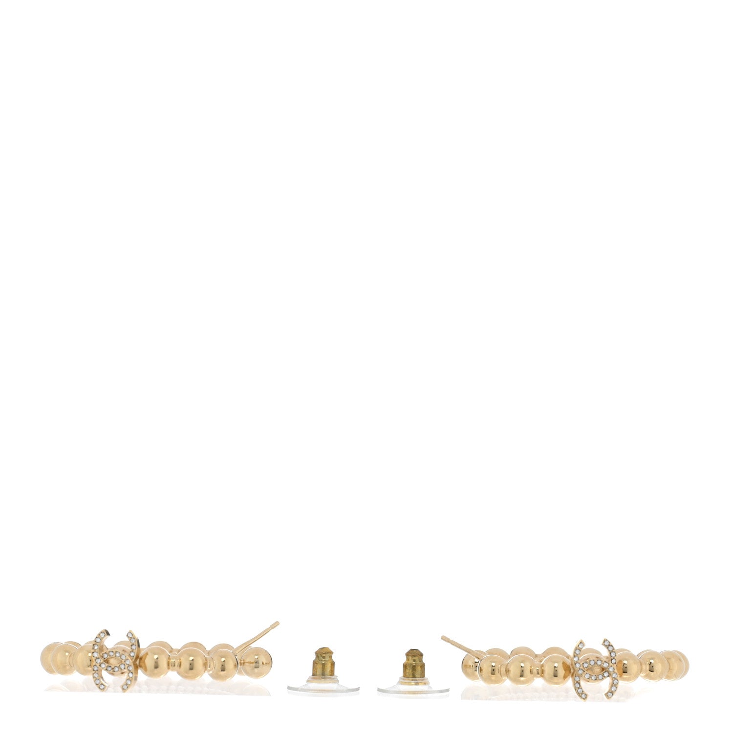 Chanel Crystal Bead CC Hoop Earrings Gold 3 of 4