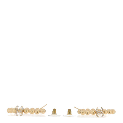 Chanel Crystal Bead CC Hoop Earrings Gold 3 of 4