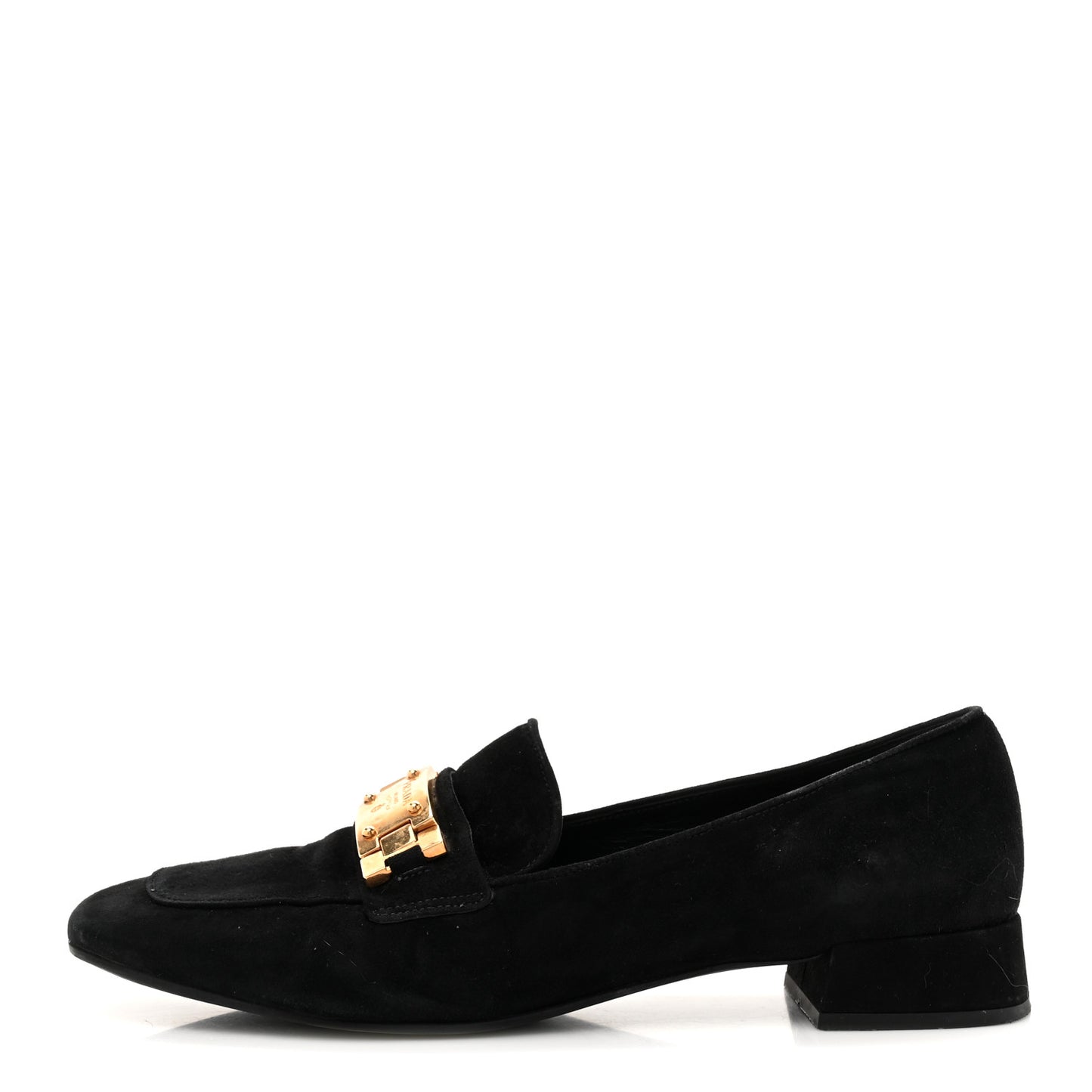 Suede Metal Plate Logo Loafers 37.5 Black
