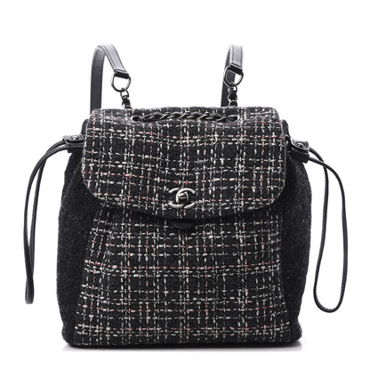Chanel Tweed Drawstring Backpack Black White Red 1 of 9