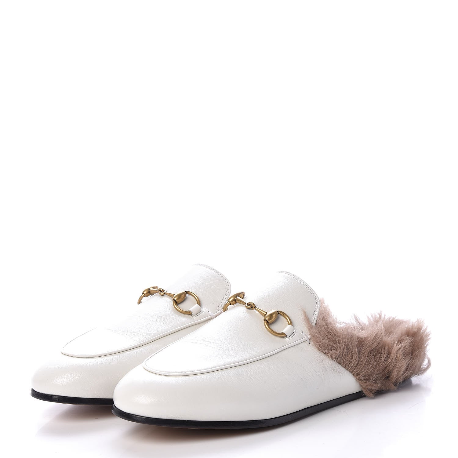 Gucci Malaga Kid Fur Womens Princetown Slippers 36 Dusty White Naturale 3 of 8