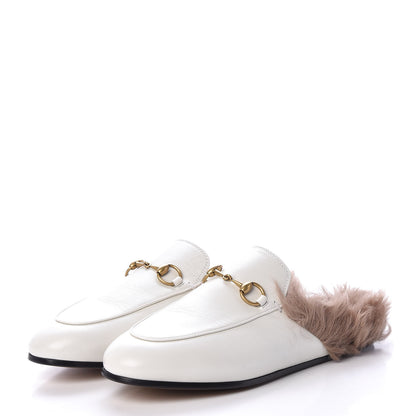Gucci Malaga Kid Fur Womens Princetown Slippers 36 Dusty White Naturale 3 of 8