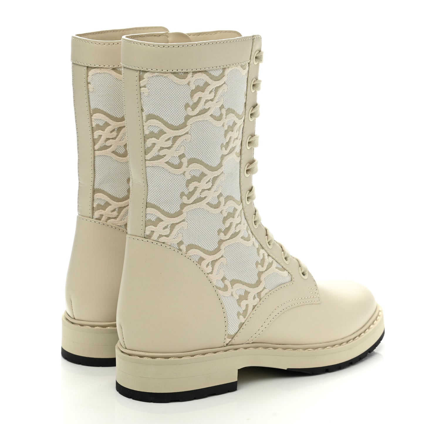 Vitello Fabric Jacquard Karligraphy Embroidered Womens Combat Boots 36.5 White Camelia