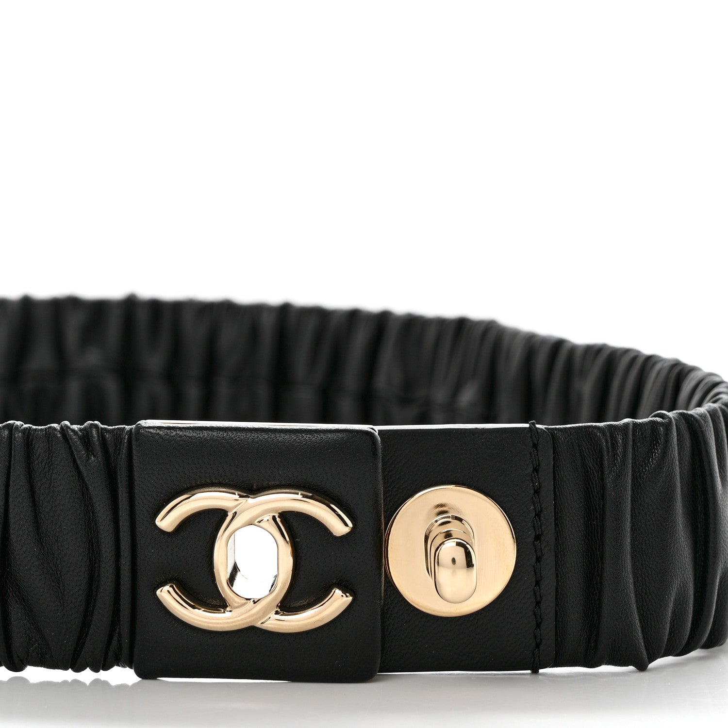 Chanel Lambskin Ruched Turn Lock CC Belt 80 32 Black 4 of 5