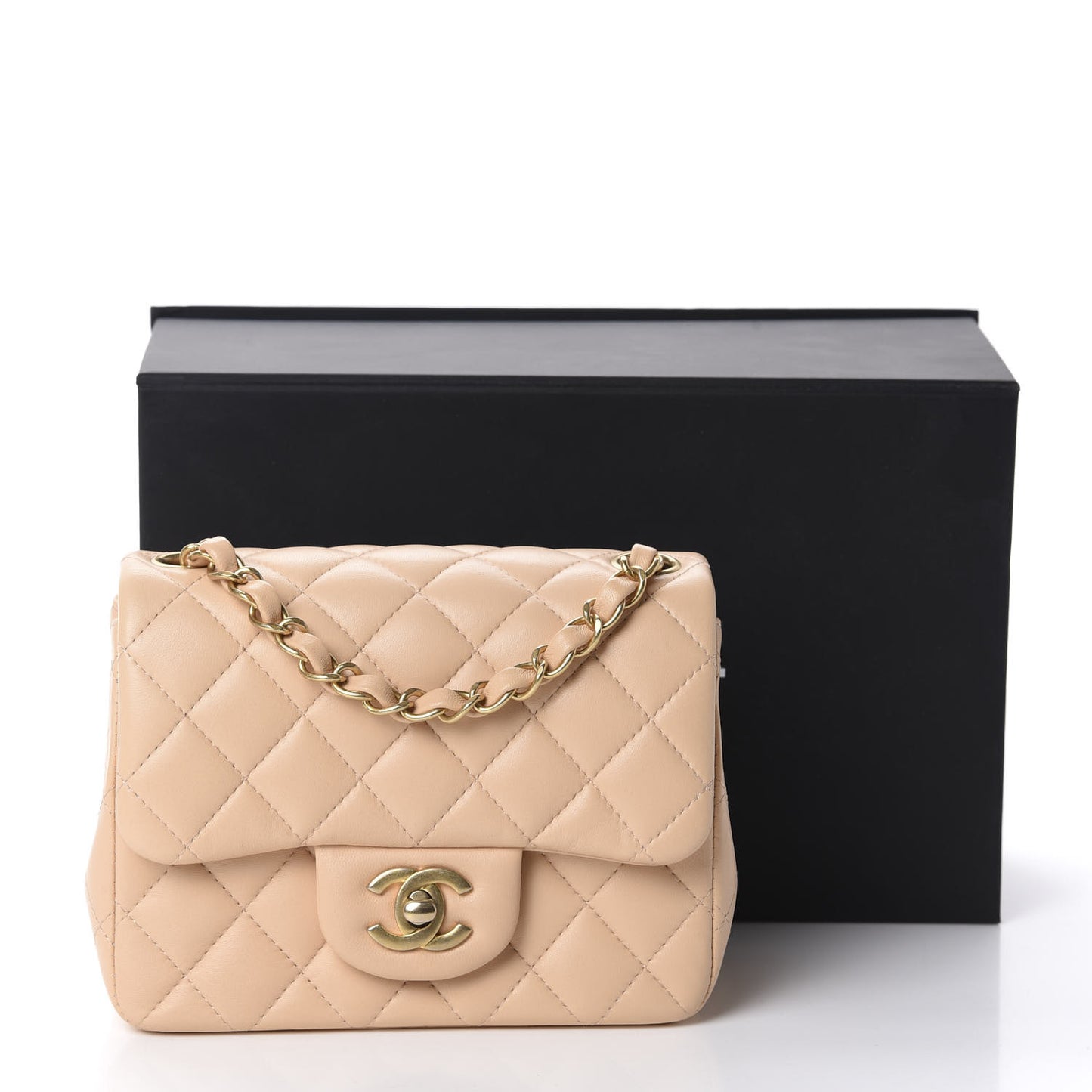 Lambskin Quilted Mini Square Flap Beige