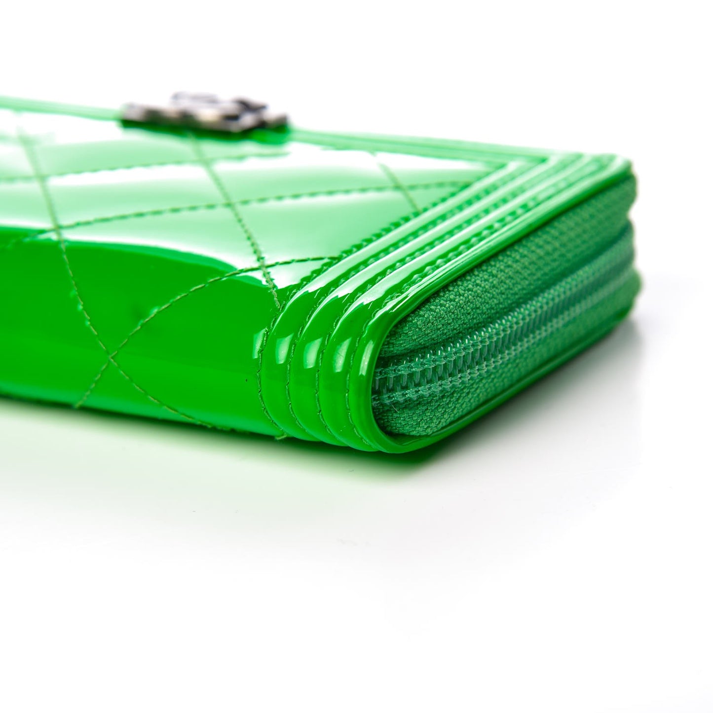 Patent Quilted Small Boy Zip Around Wallet Green