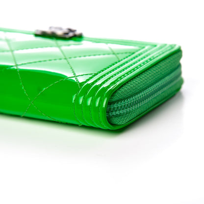 Chanel Patent Quilted Small Boy Zip Around Wallet Green 14 of 14
