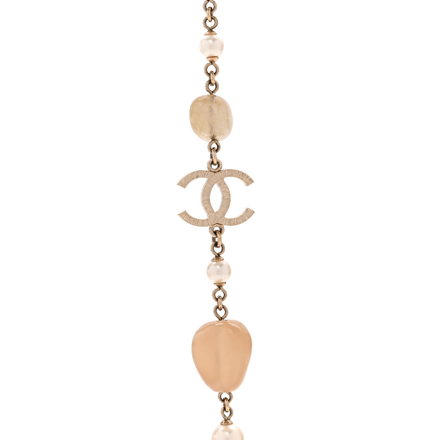 Chanel Pearl Glass Bead CC Long Necklace Gold 4 of 5