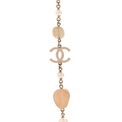 Chanel Pearl Glass Bead CC Long Necklace Gold 4 of 5