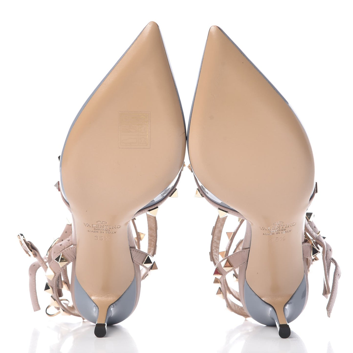 Patent Rockstud Ankle Strap Low Heel Pumps 35.5 Grey Poudre