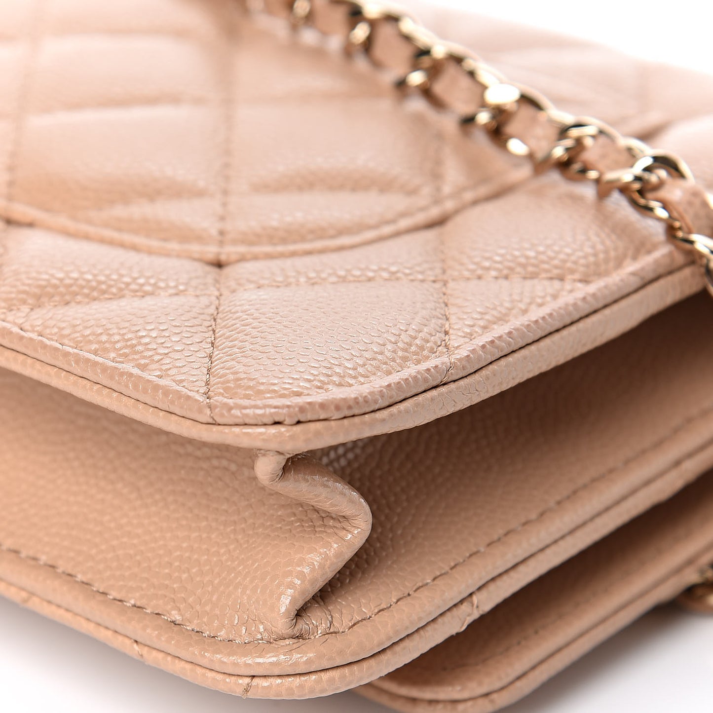Caviar Quilted Wallet On Chain WOC Beige