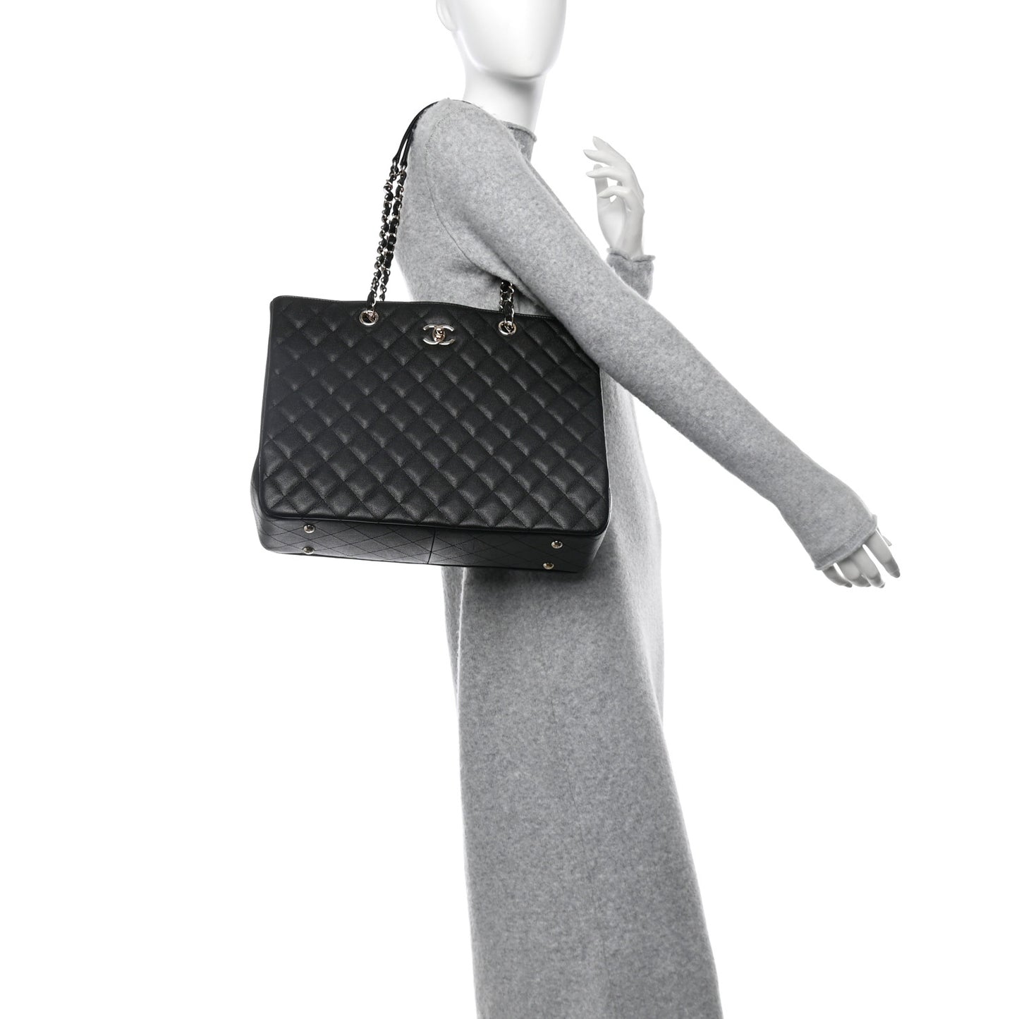 Caviar Quilted Large Shopping Tote Black
