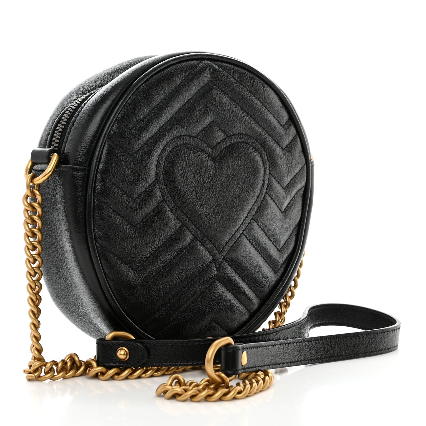 Azalea Calfskin Matelasse Heart Mini GG Marmont Round Shoulder Bag Black