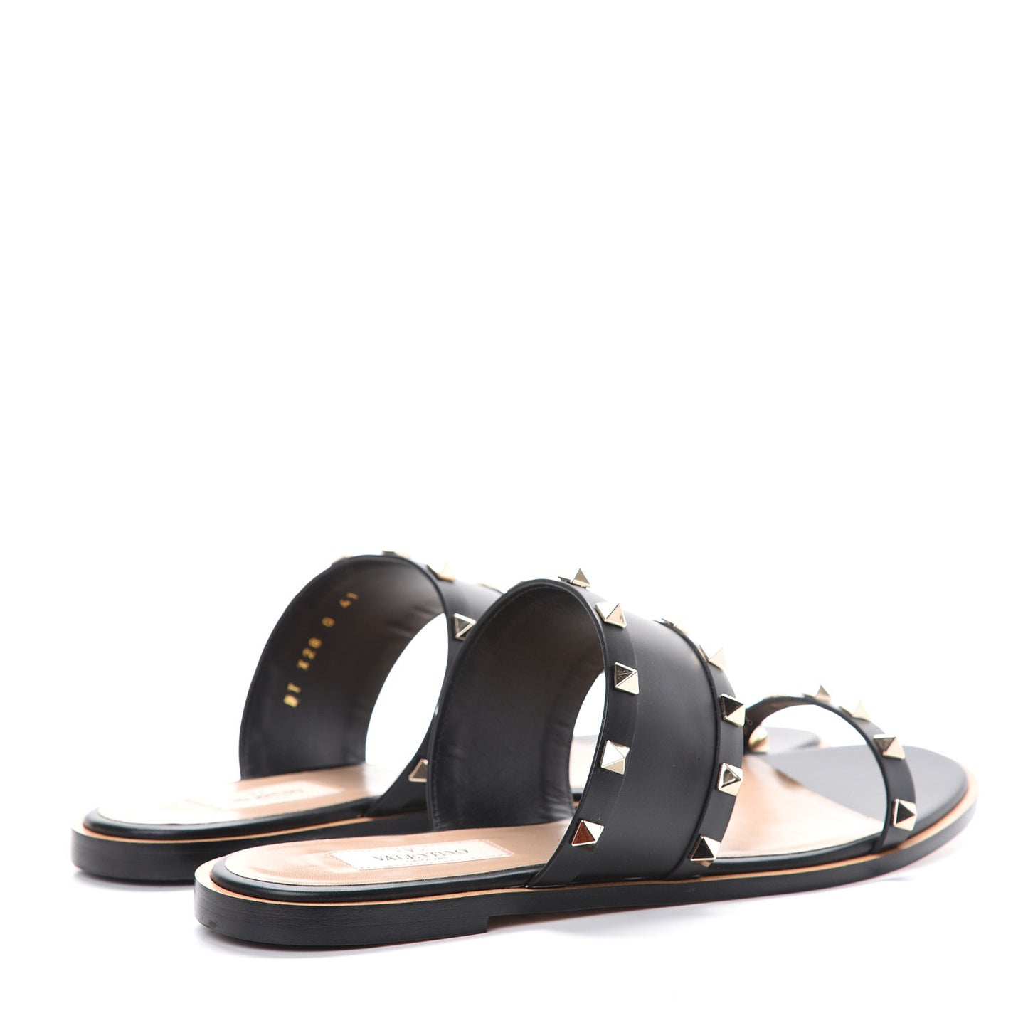 Nappa Rockstud Flat Sandals 41 Black