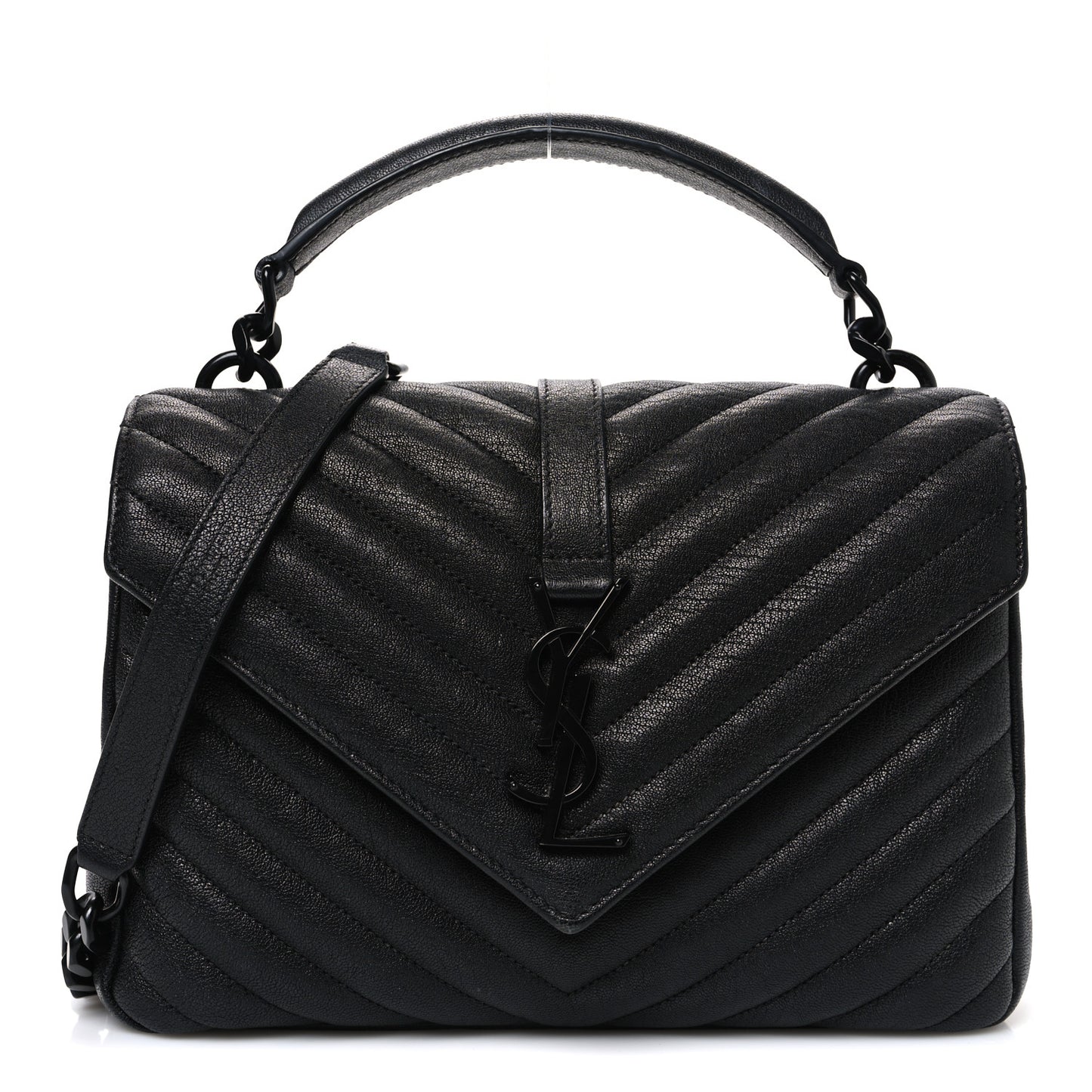 Sheepskin Matelasse Chevron Monogram Monochrome Medium College Bag Black