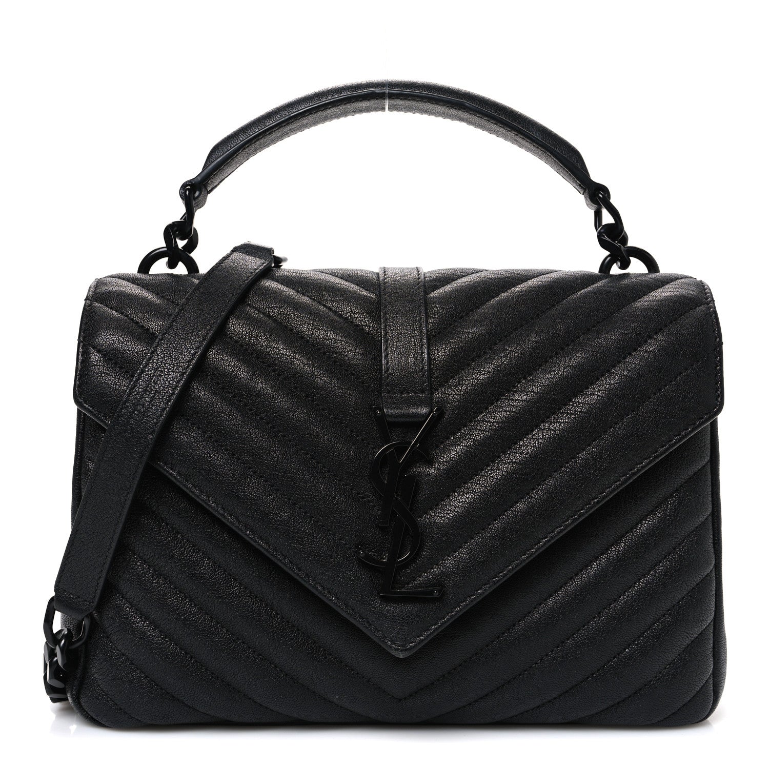 Saint Laurent Sheepskin Matelasse Chevron Monogram Monochrome Medium College Bag Black 1 of 11