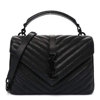 Saint Laurent Sheepskin Matelasse Chevron Monogram Monochrome Medium College Bag Black 1 of 11