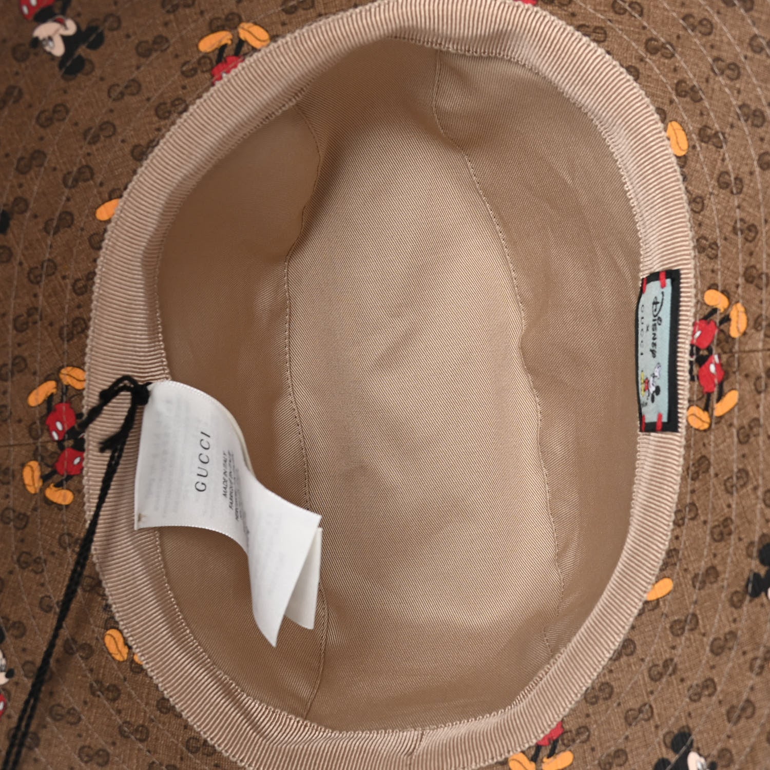 Gucci X DISNEY Mini Vintage GG Supreme Monogram Mickey Mouse Trent Bucket Hat M Beige Ebony Yellow 4 of 4