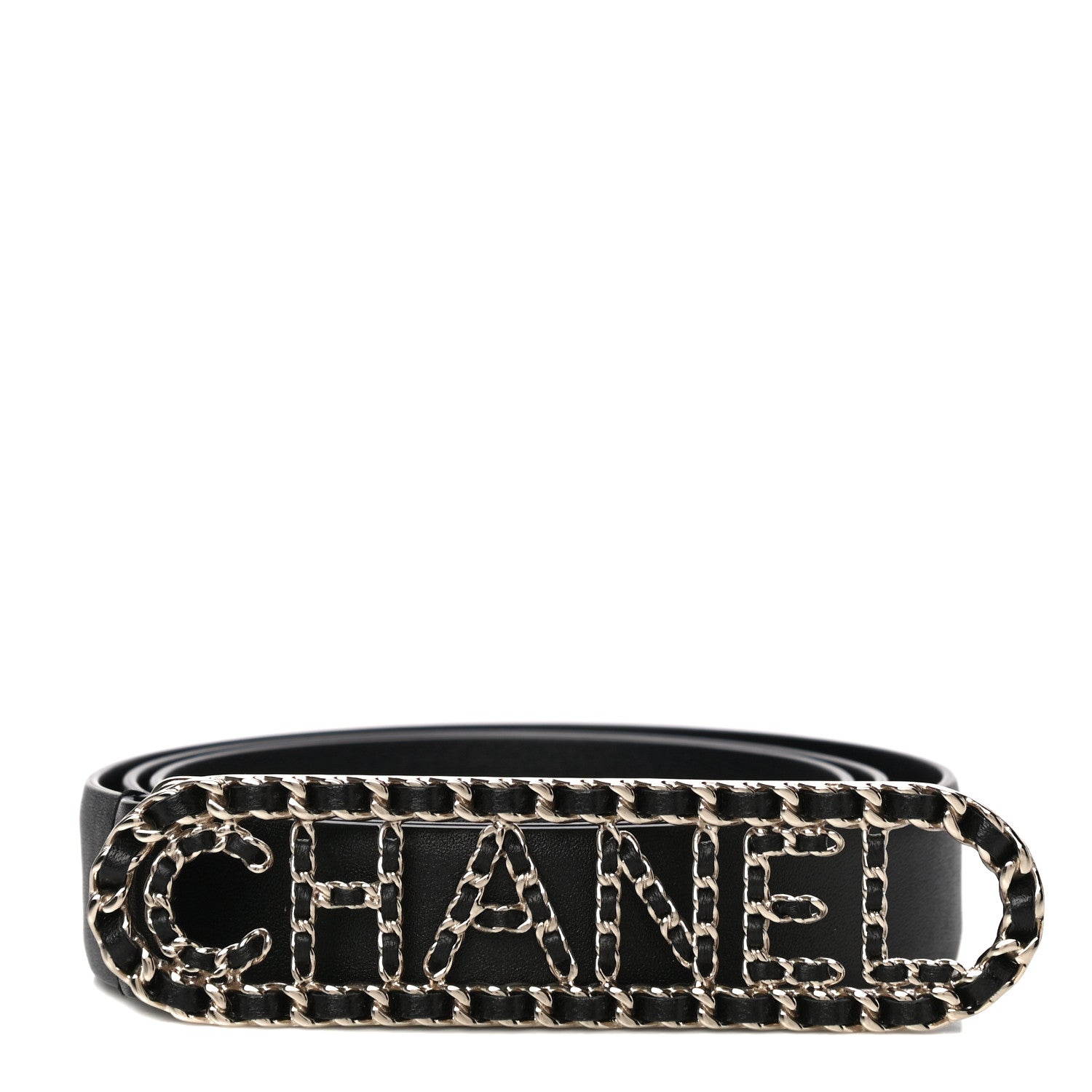 Chanel Lambskin Chain Logo Belt 90 36 Black 1 of 9