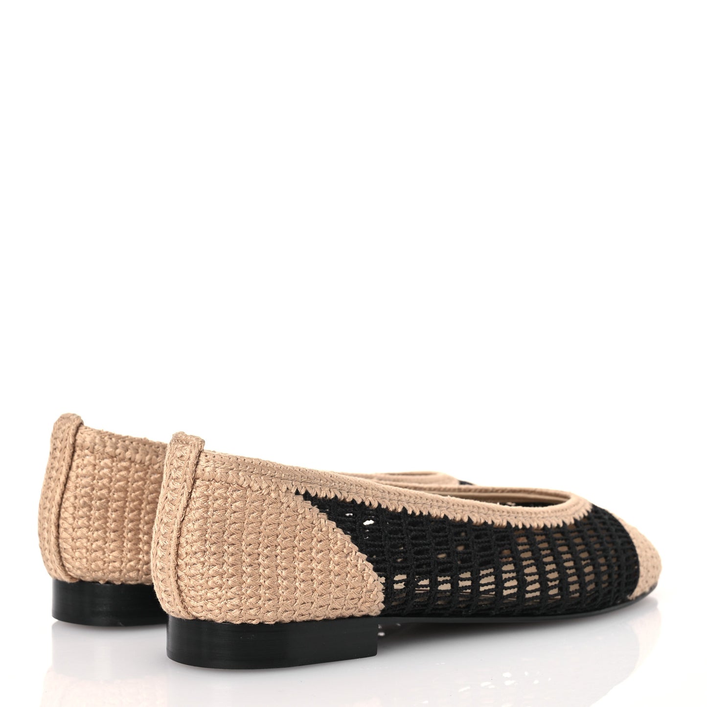Raffia Cap Toe Ballerina Flats 36 Black Beige