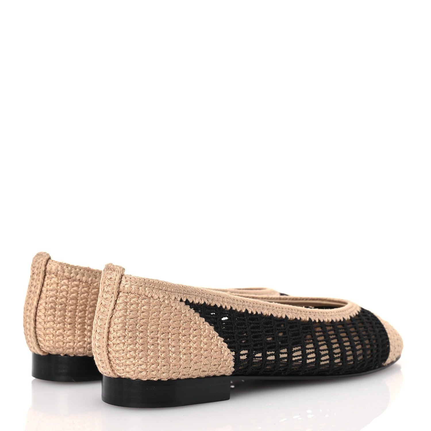 Chanel Raffia Cap Toe Ballerina Flats 36 Black Beige 4 of 10