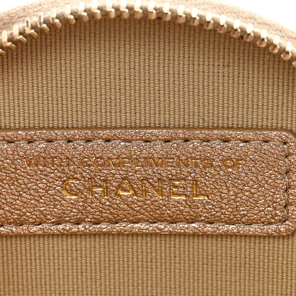 Chanel Metallic Lambskin Quilted Round Clip On Coin Purse Airpods Case Gold 9 of 10