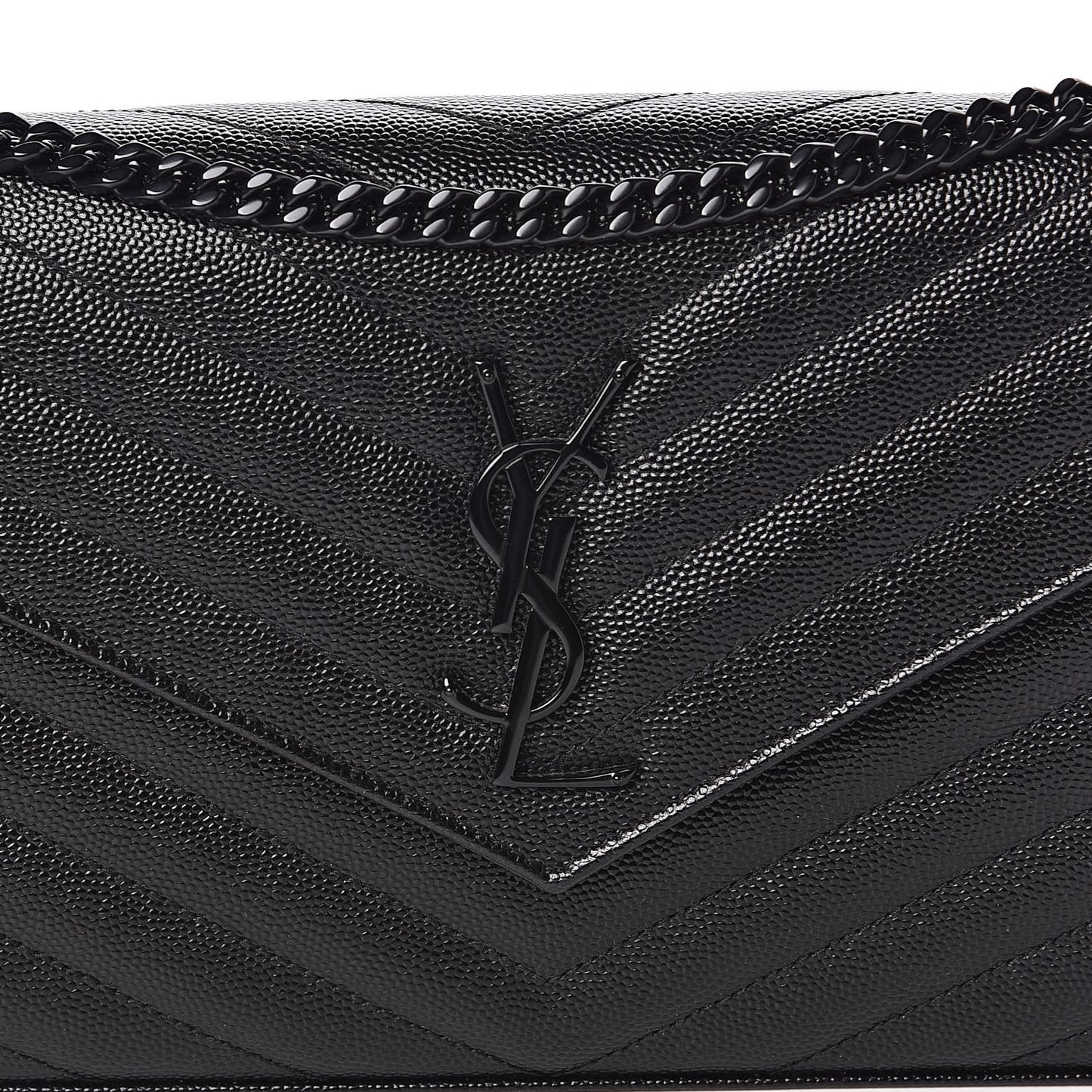 Grain De Poudre Matelasse Chevron Monogram Chain Wallet Black