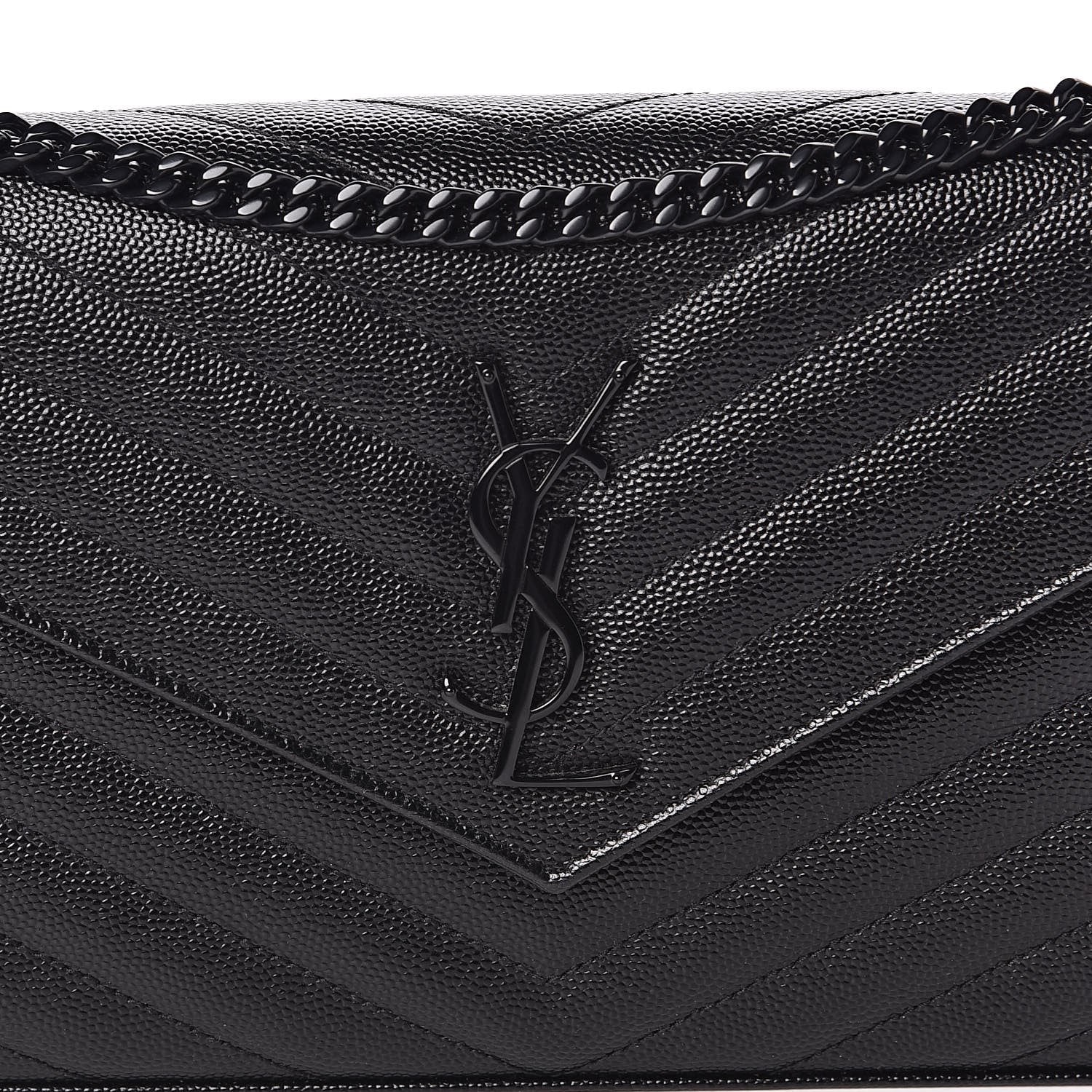 Saint Laurent Grain De Poudre Matelasse Chevron Monogram Chain Wallet Black 11 of 11