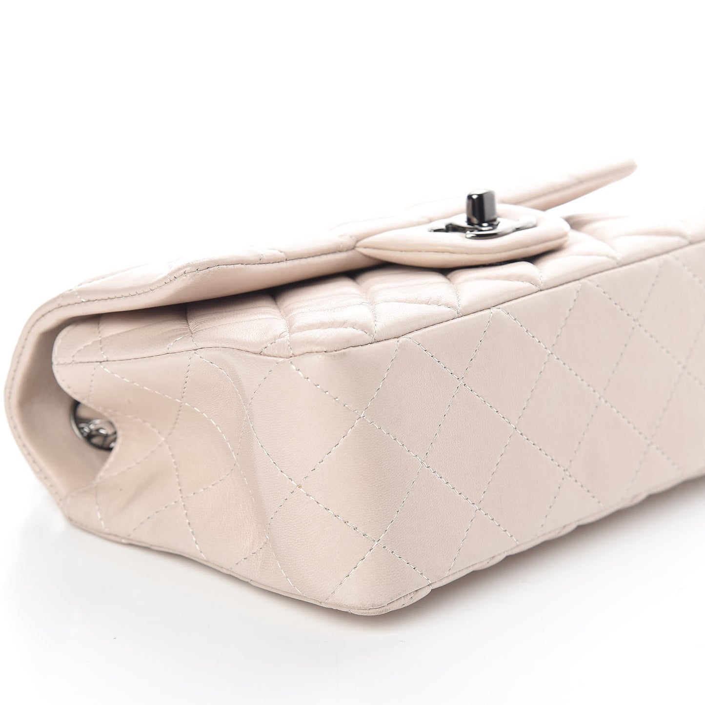 Lambskin Quilted Mini Rectangular Flap Light Beige