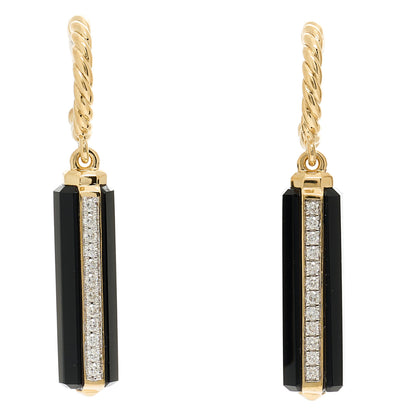 David Yurman 18K Yellow Gold Diamond Black Onyx Lexington Barrel Drop Earrings 1 of 4