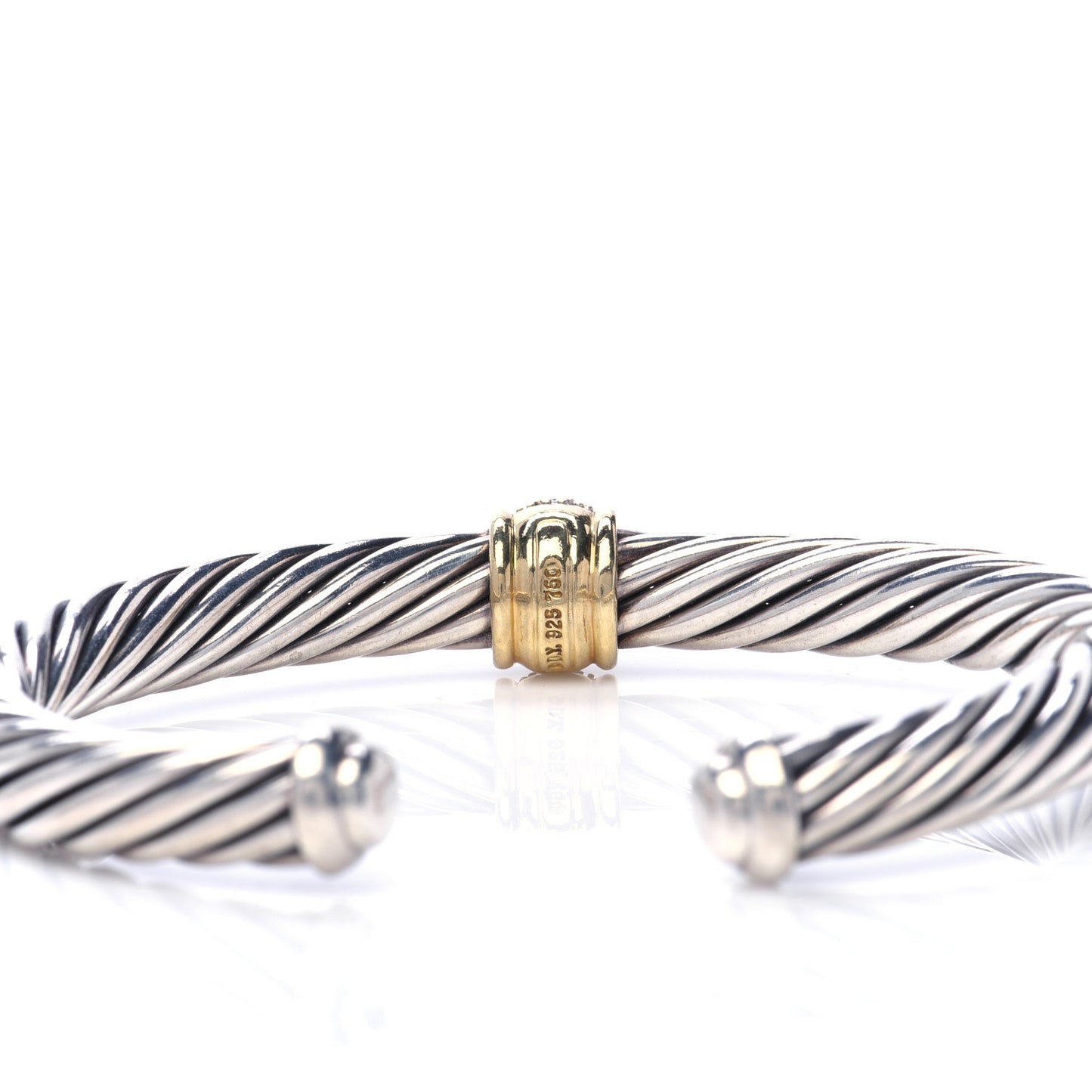 Sterling Silver 18K Yellow Gold Diamond 7mm Cable Classics Station Bracelet