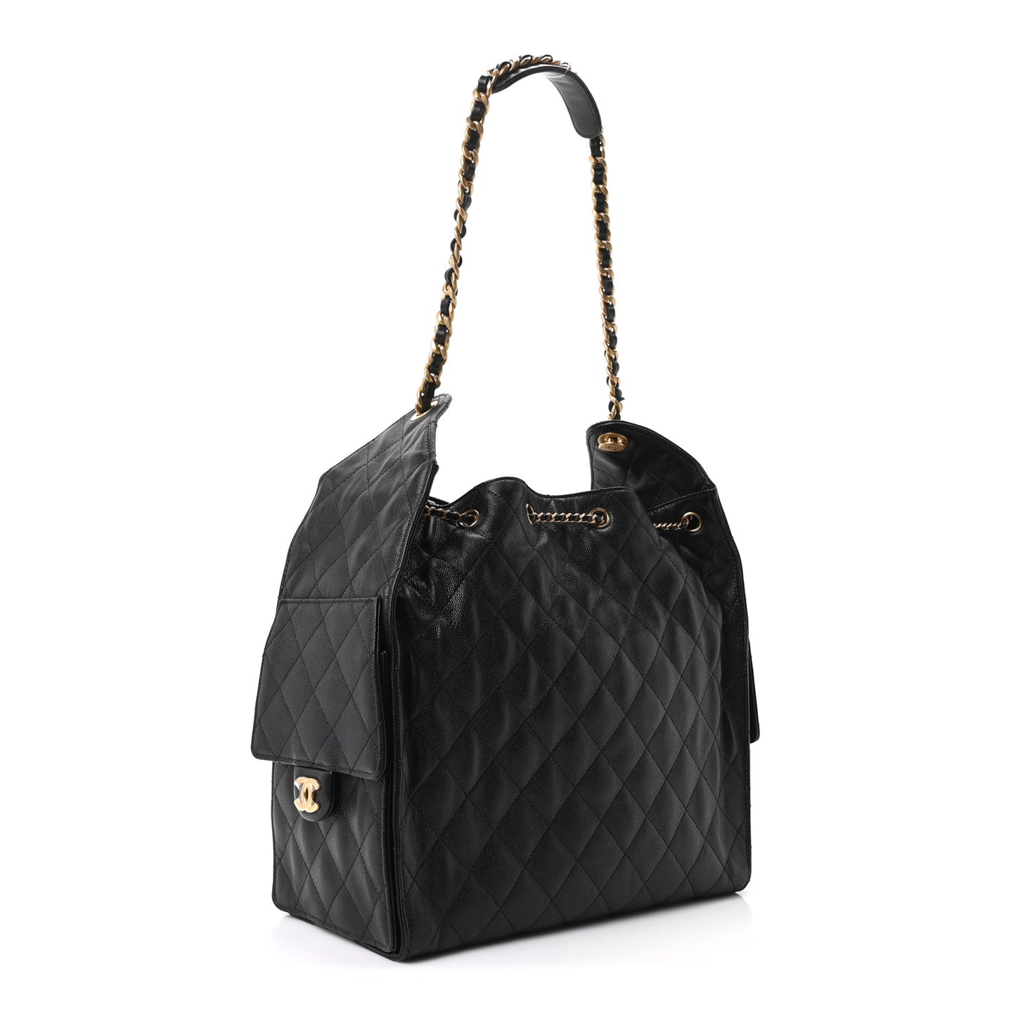 Caviar Quilted Medium Chanel 25 Handbag Black