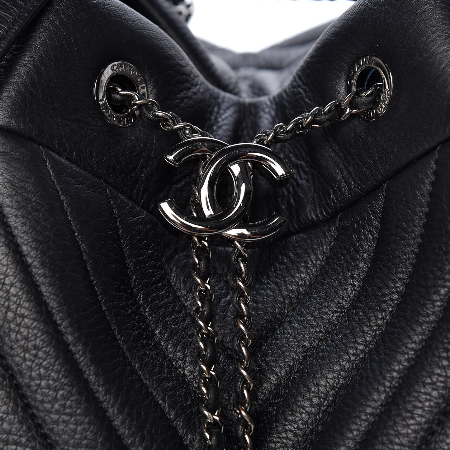 Deerskin Chevron Large CC Chain Bucket Drawstring Bag Black