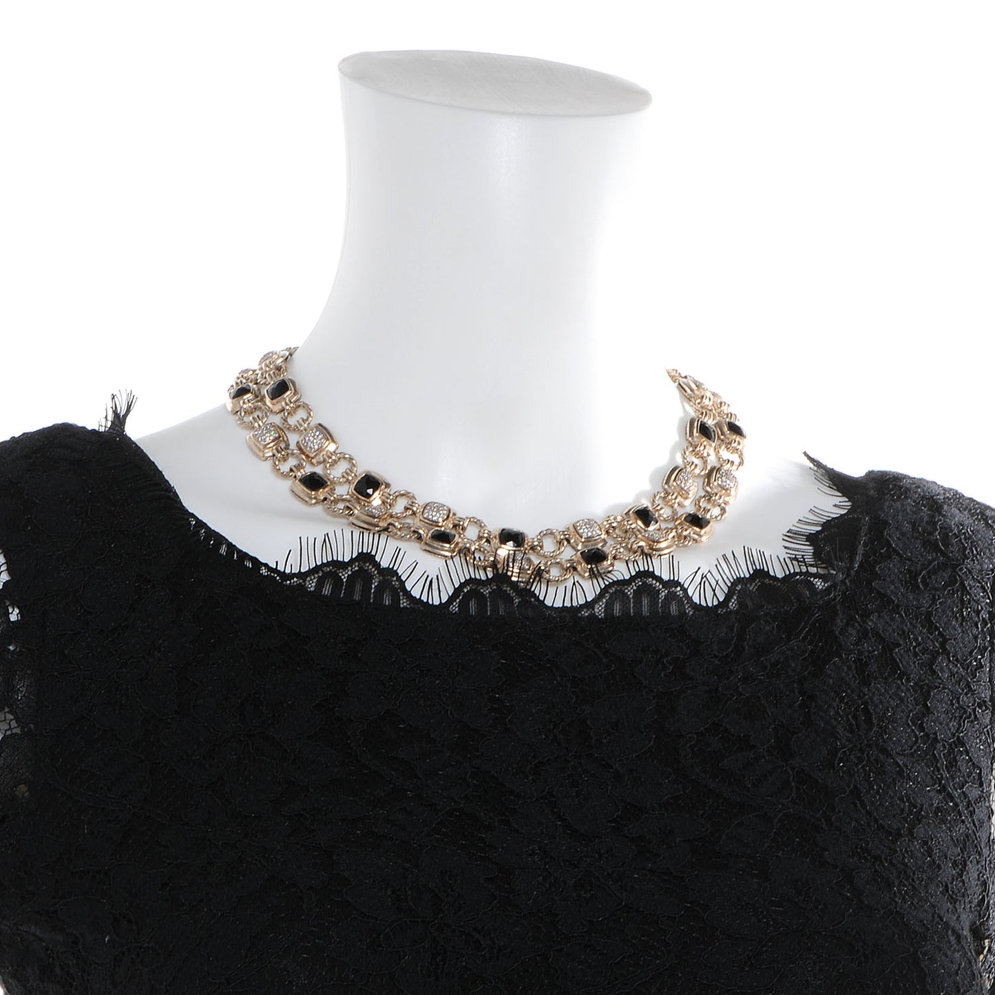 Sterling Silver Pave Diamond Black Onyx Renaissance Necklace