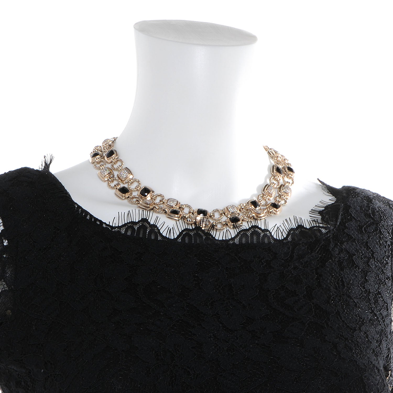 David Yurman Sterling Silver Pave Diamond Black Onyx Renaissance Necklace 2 of 5