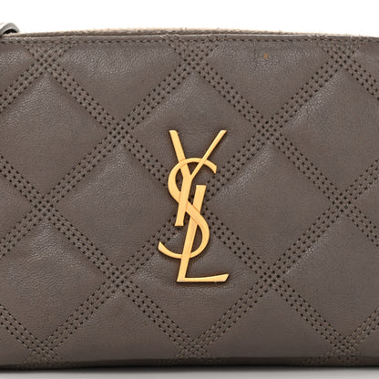 Saint Laurent Grained Lambskin Quilted Mini Becky Double Zip Bag Taupe 10 of 13