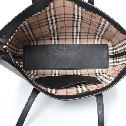 Burberry Grainy Calfskin Haymarket Colours Check Medium Zip Tote Black 4 of 14