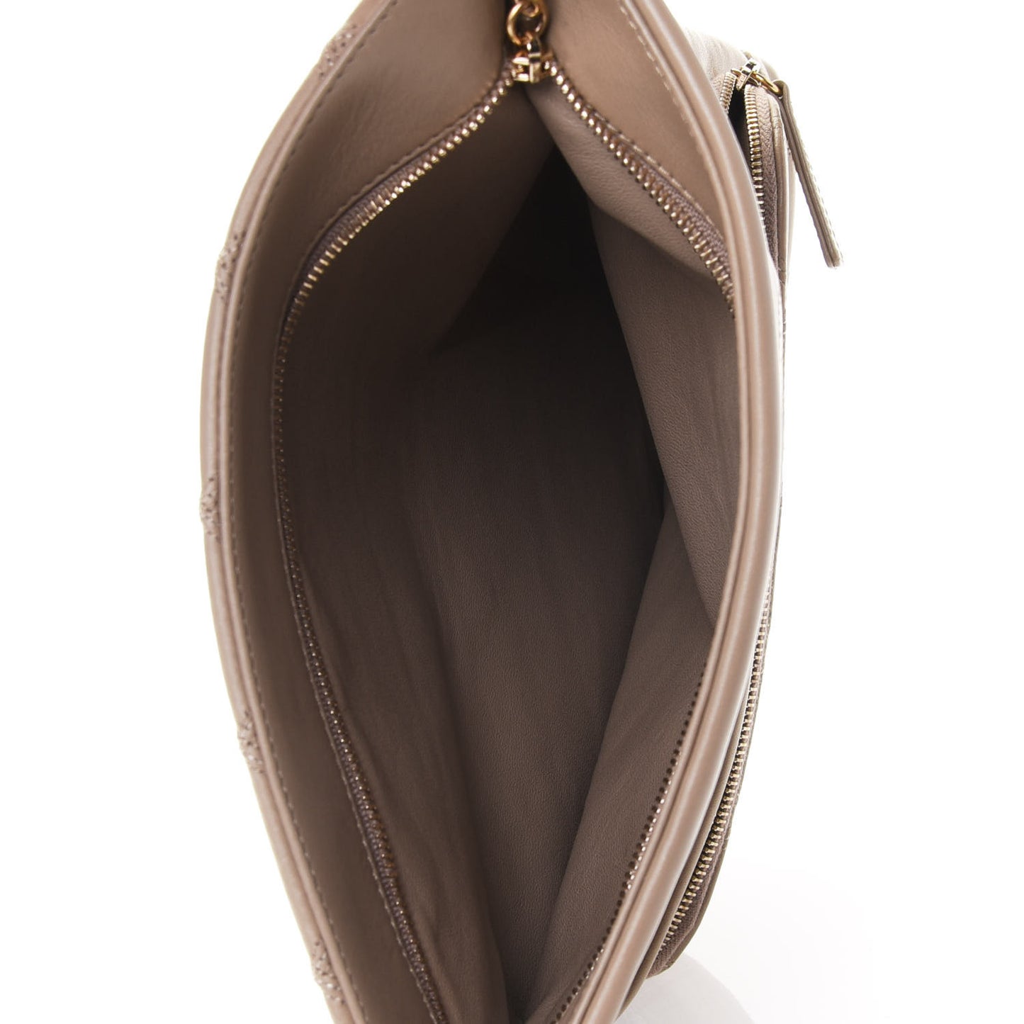 Calfskin Stitched Thin City Clutch Dark Beige