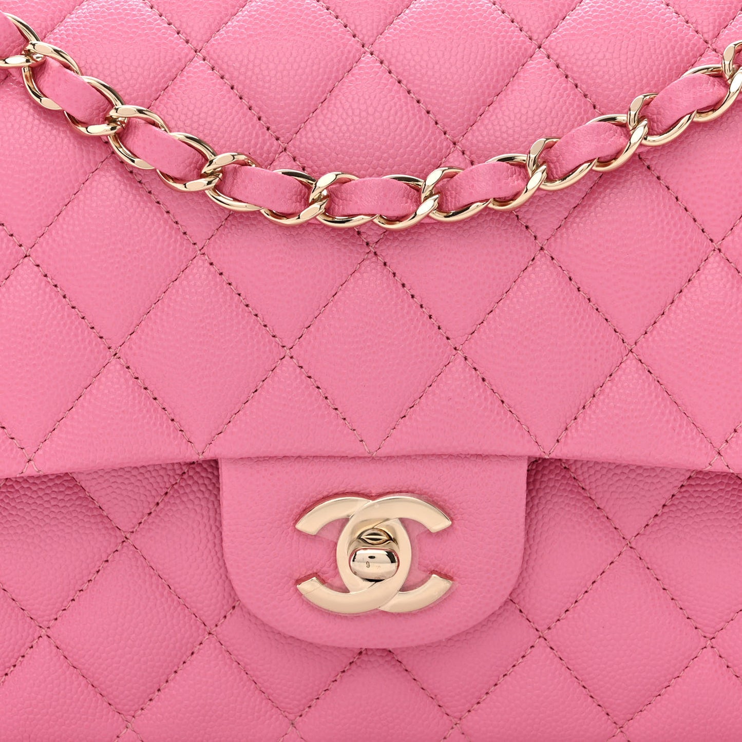 Caviar Quilted Medium Double Flap Pink