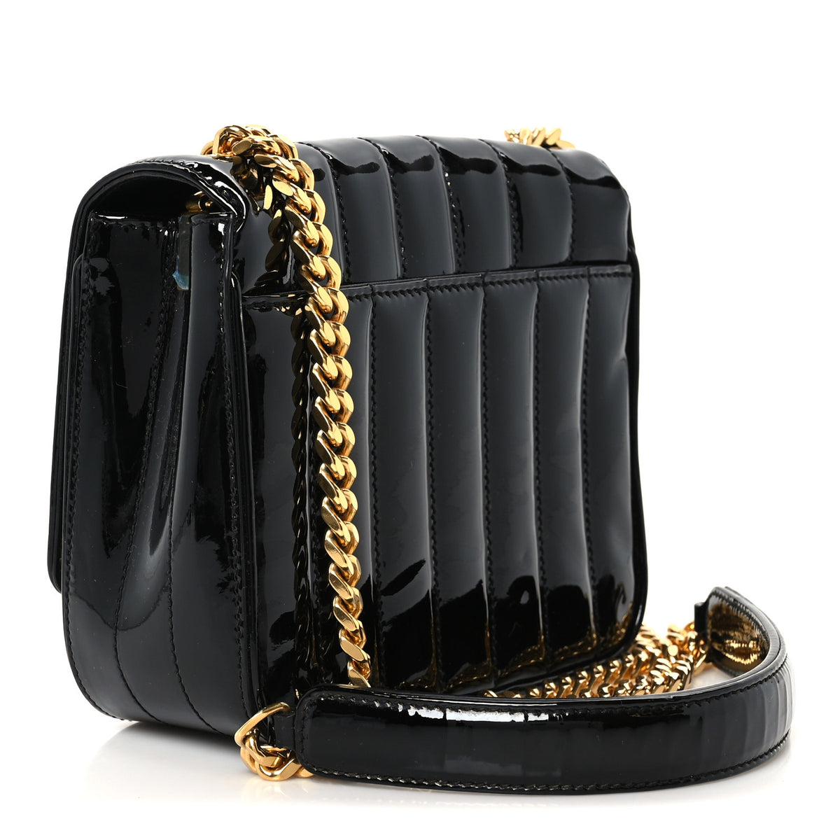 Patent Calfskin Matelasse Monogram Small Vicky Chain Bag Black