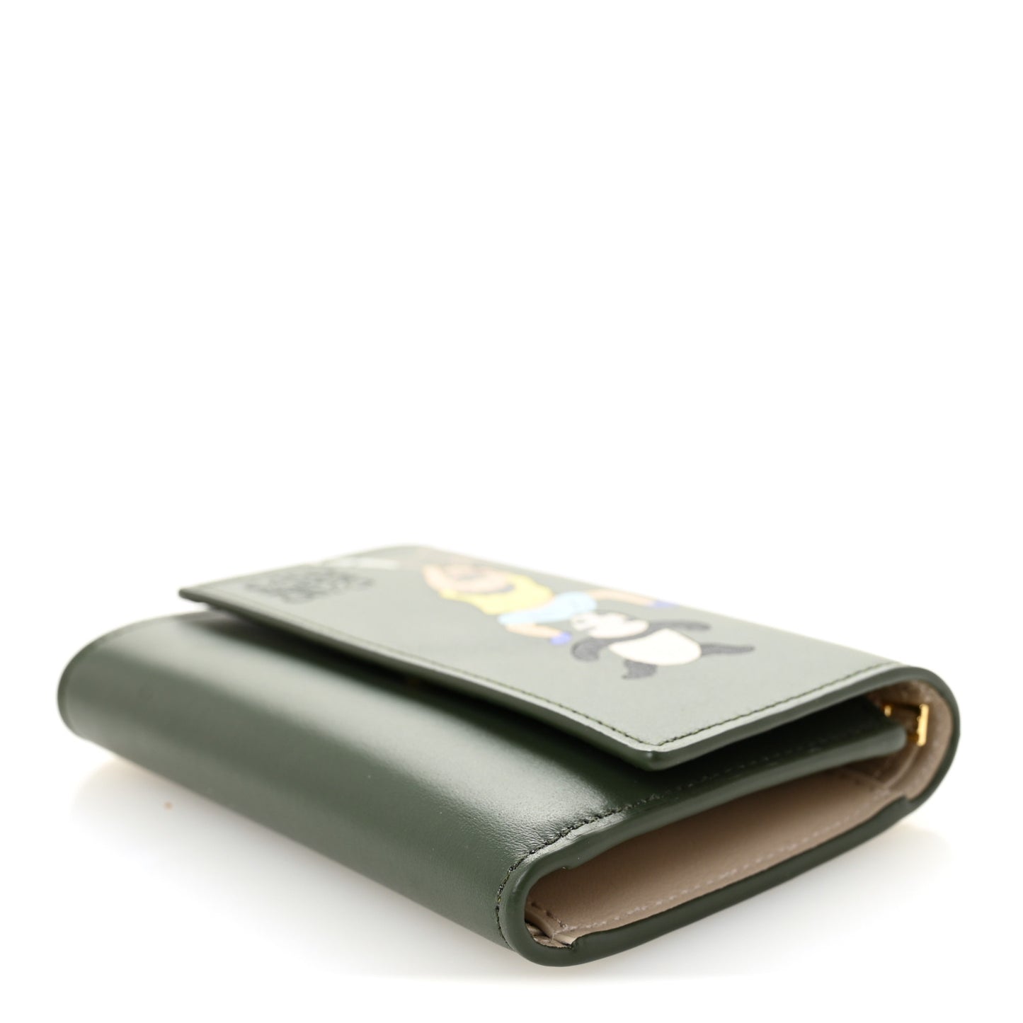X SUNA FUJITA Satin Calfskin Panda Trifold Wallet Bottle Green