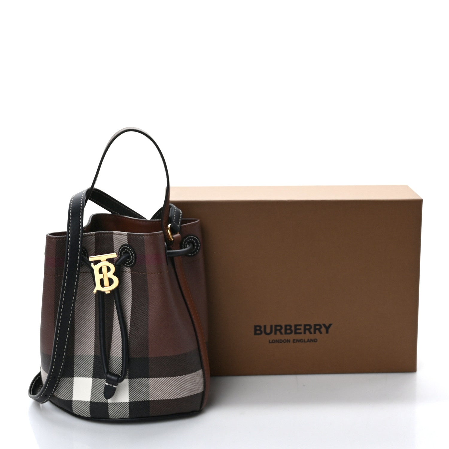 Burberry Giant Check Calfskin TB Mini Bucket Bag Dark Birch 9 of 9