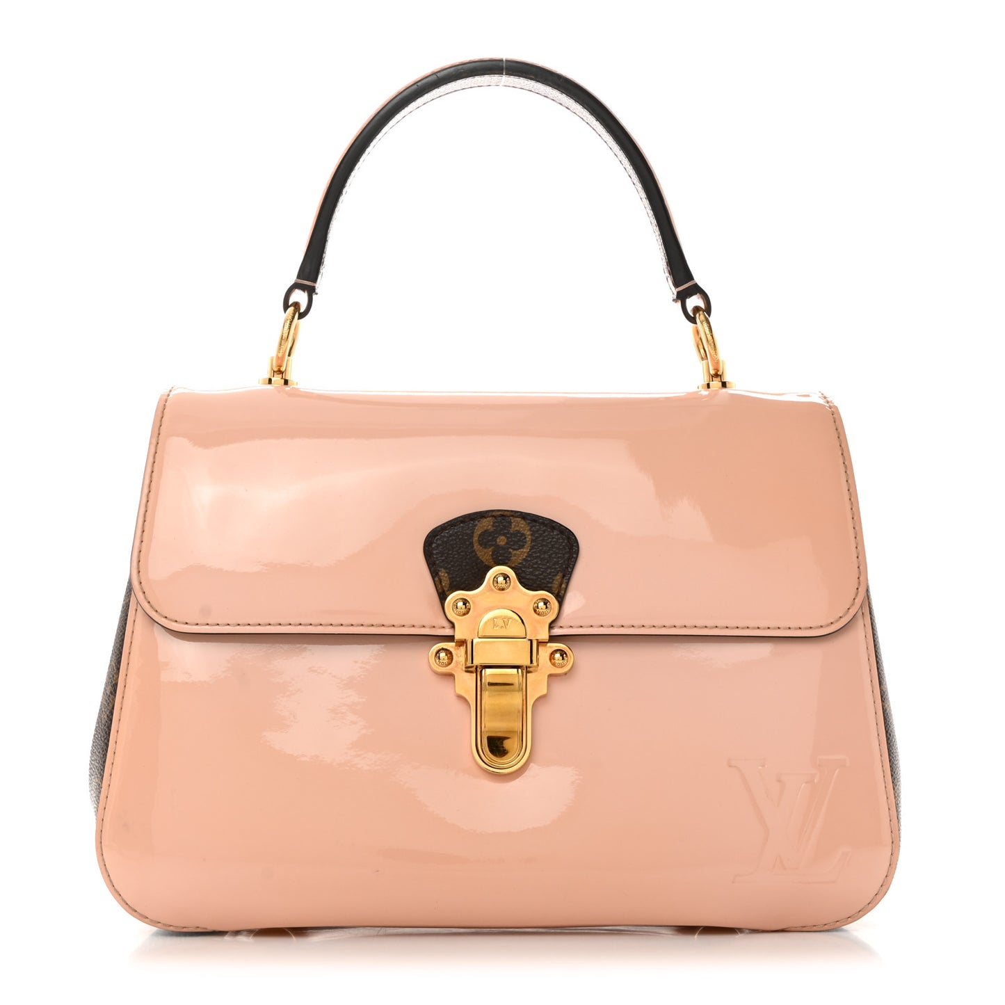 Patent Calfskin Monogram Cherrywood PM Rose Ballerine