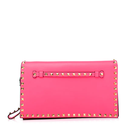 Valentino Garavani Nappa Rockstud Wristlet Clutch Fuxia Fluo 1 of 7