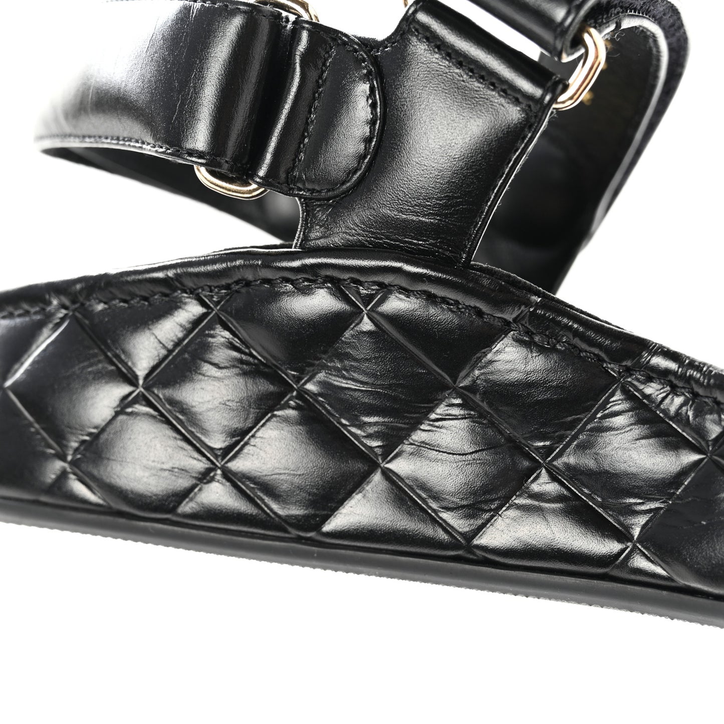 Shiny Calfskin Logo Platform Sandals 38 Black