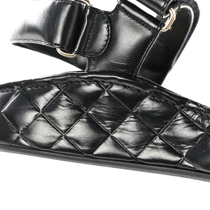 Chanel Shiny Calfskin Logo Platform Sandals 38 Black 10 of 12