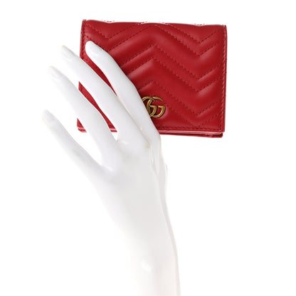 Gucci Calfskin Matelasse GG Marmont Card Case Wallet Hibiscus Red 2 of 7