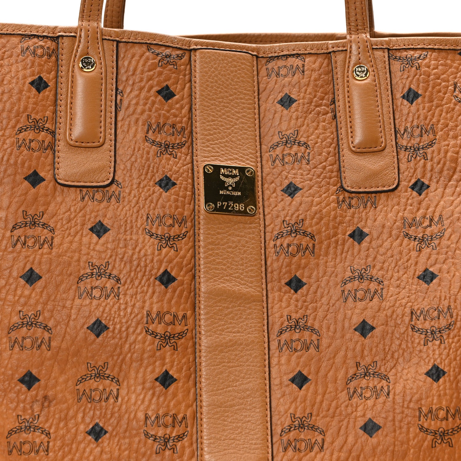 MCM Visetos Large Liz Reversible Shopper Tote Cognac 7 of 15