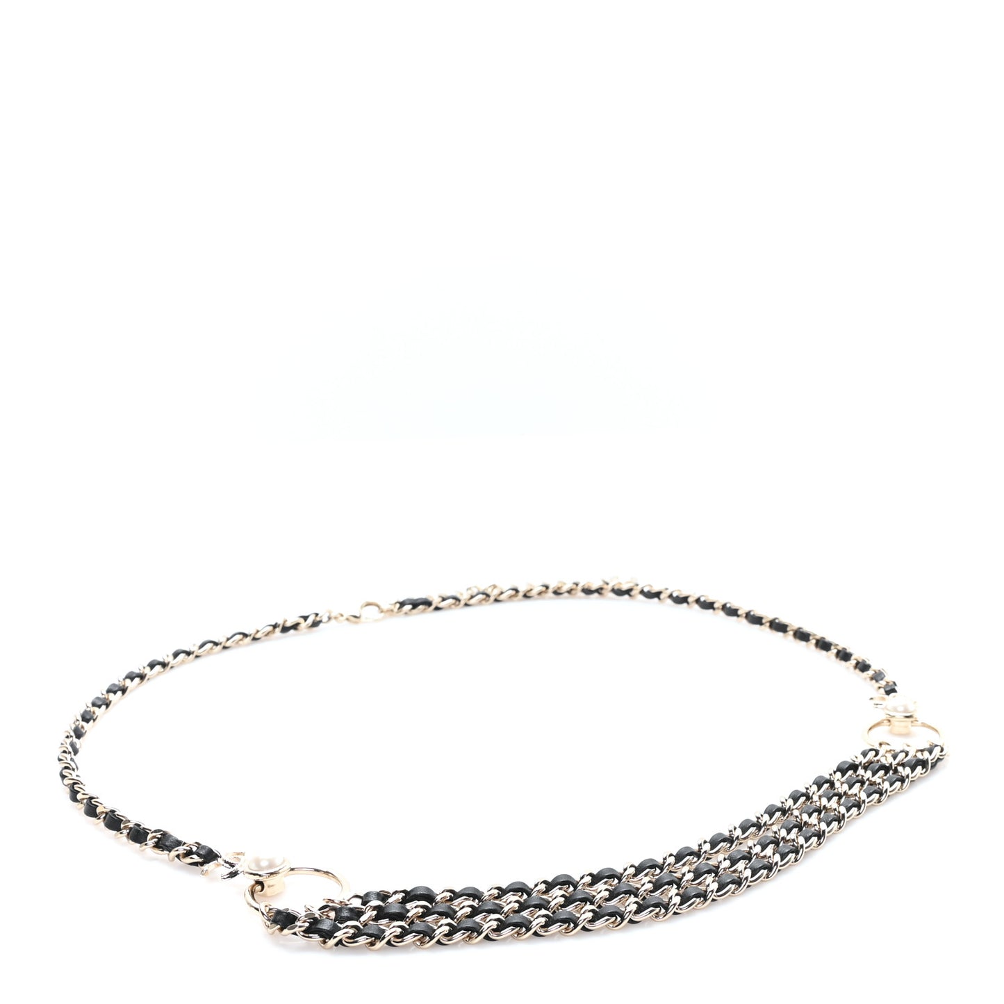 Lambskin Pearl CC Chain Belt 90 Black Gold Pearly White